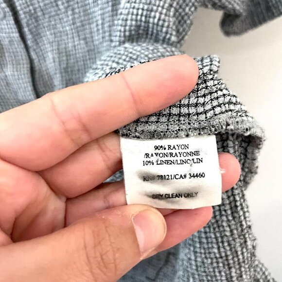 Eileen Fisher Black Grey Grid Button Front Short Sleeve Top Size S - Picture 3 of 5